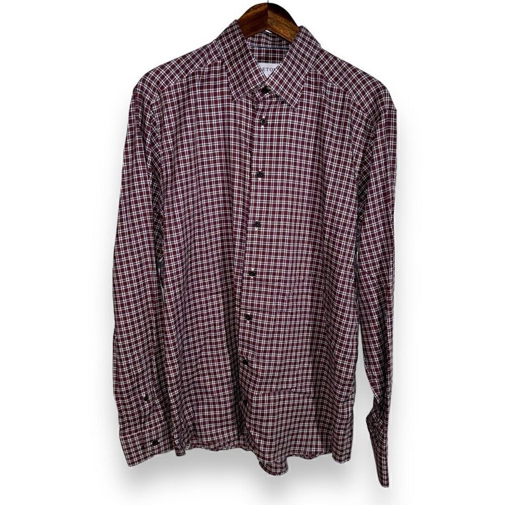 Eton Slim Fit Non-Iron Red Check BD Dress Shirt Size XL 17